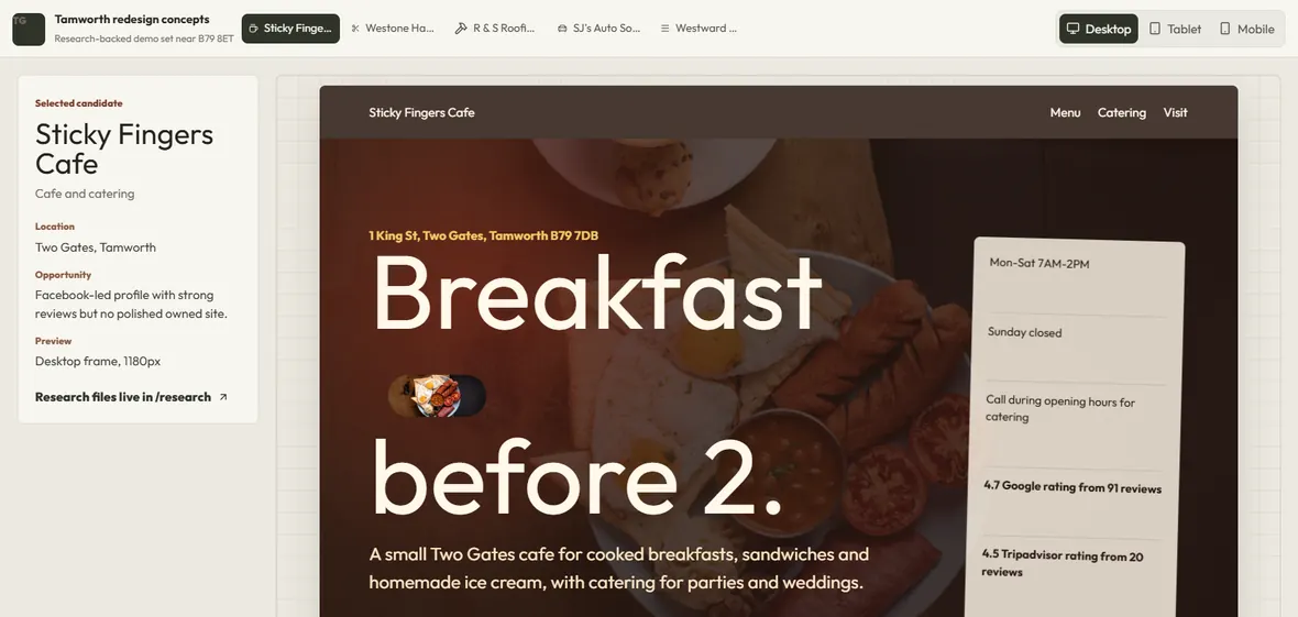 Sticky Fingers Cafe website preview