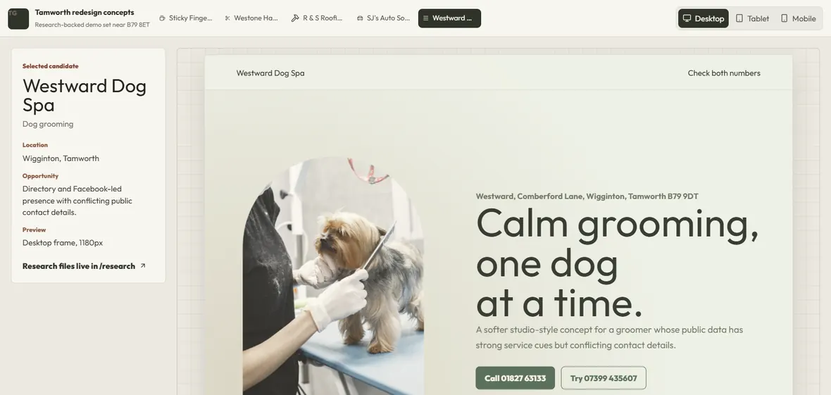 Westward Dog Spa website preview